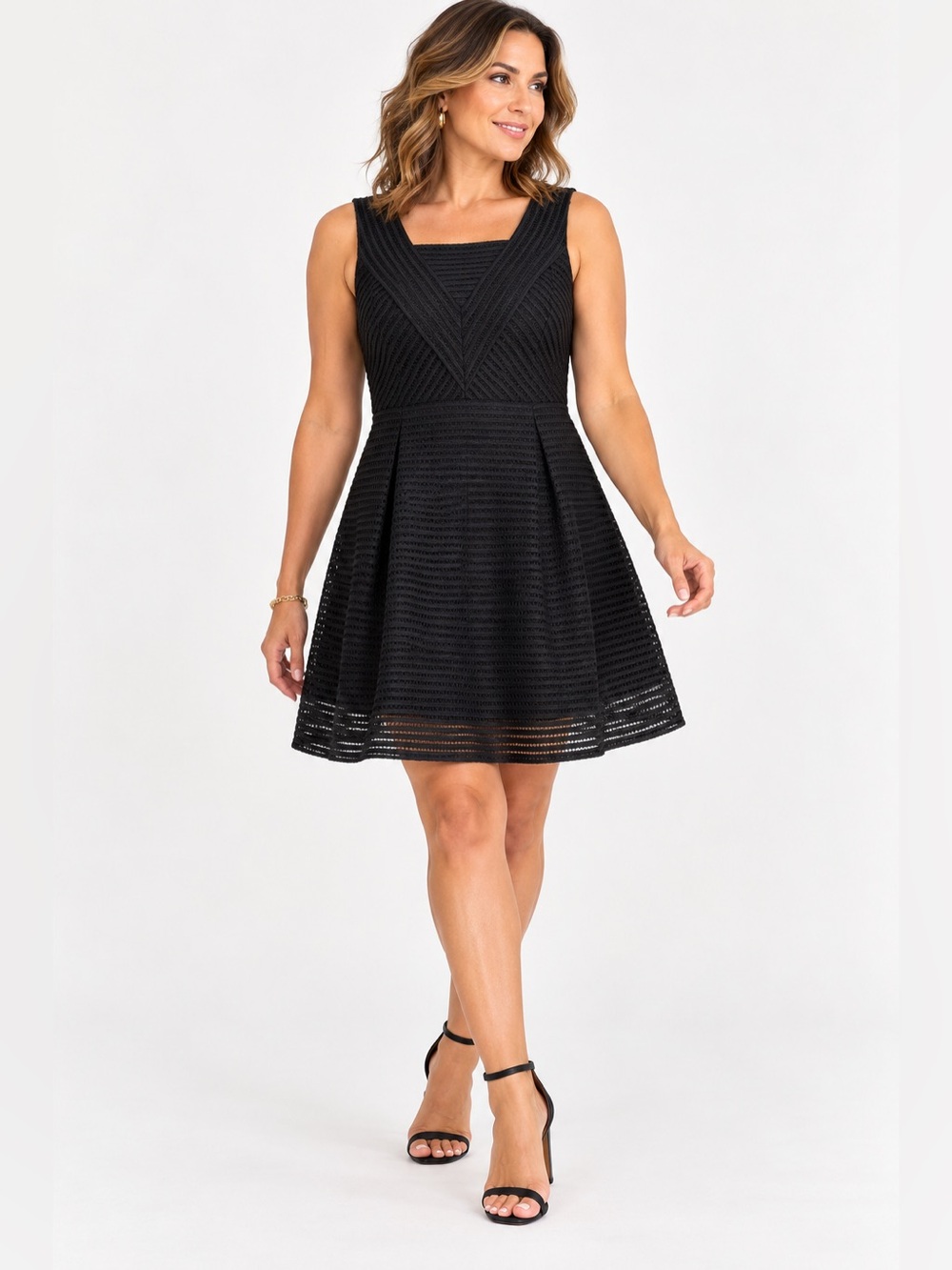 Marc New York Andrew Marc Black Textured Fit & Flare Dress Size 14